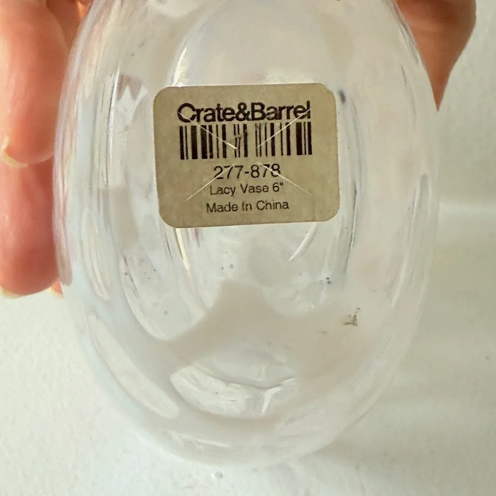 Crate & Barrel Moonstone Lacy Opalescent Clear White Art Glass Vase Mother's Day - Picture 3 of 3